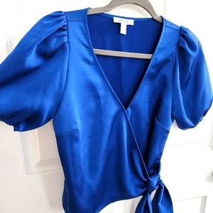 Nine West sapphire blue wrap shirt sz XS